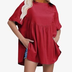Short Sleeve Top Casual, Loose Babydoll ,Peplum Oversized, Tunic